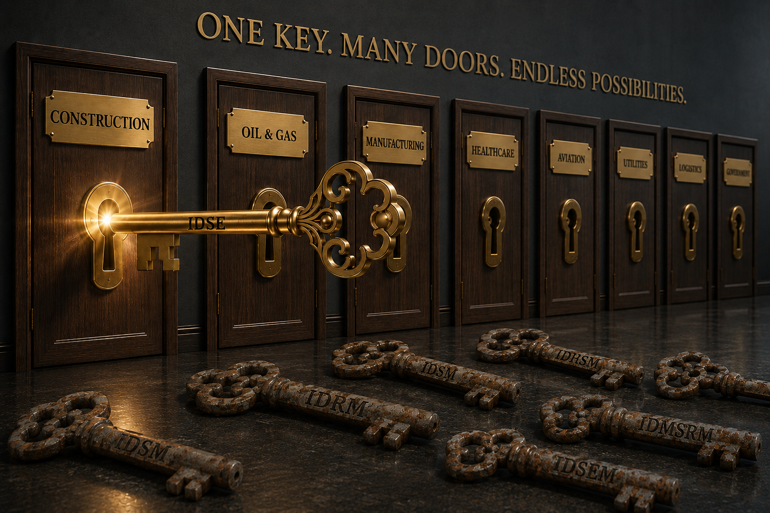 One key, many doors: the golden IDSE key opens doors to every industry while imitation keys lie rusting on the floor